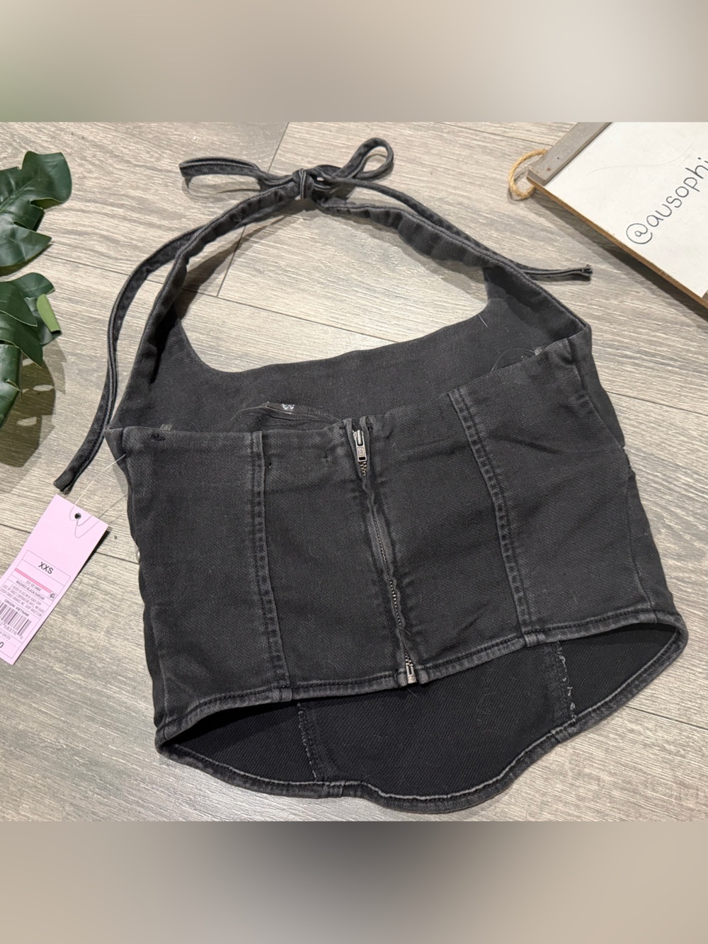Wild Fable Western Black Denim Studded Halter Zip Back Crop Top. Size XXS NWT! - Picture 6 of 10